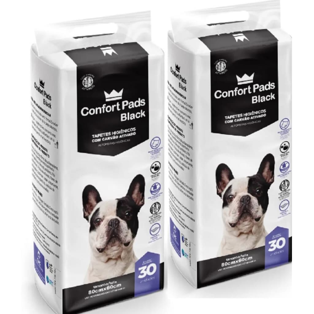 Kit Com 2 Pacotes De Tapete Higiênico Para Pets Confort Pads Black 80x60cm 60 Unidades