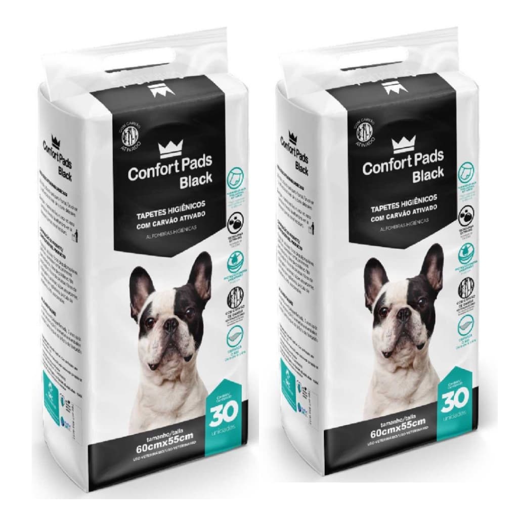 Kit Com 2 Pacotes De Tapete Higiênico Para Pets Confort Pads Black 60x55cm 60 Unidades