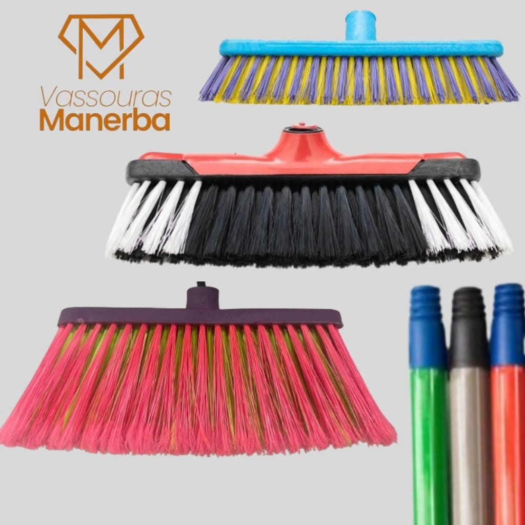KIT 3 VASSOURAS C/ CABO  VERONA PLUS + ESFREGÃO + VARRE TUDO