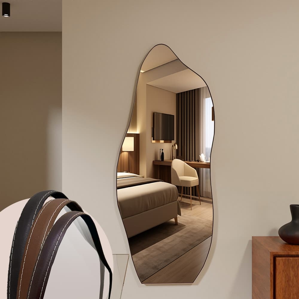 Espelho Moldura em Couro 150cm x 40cm  170cm x 50cm Orgânico Janela Oval  Retangular Para Quarto Sala Banheiro Salão