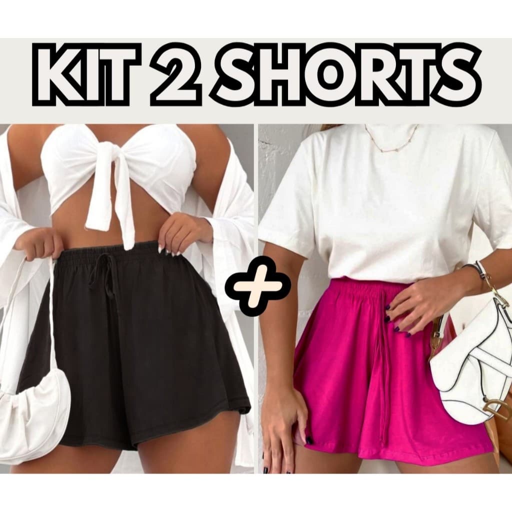 Kit 2 Shorts Feminino Godê (Soltinho) Onça/Animal Print Preto