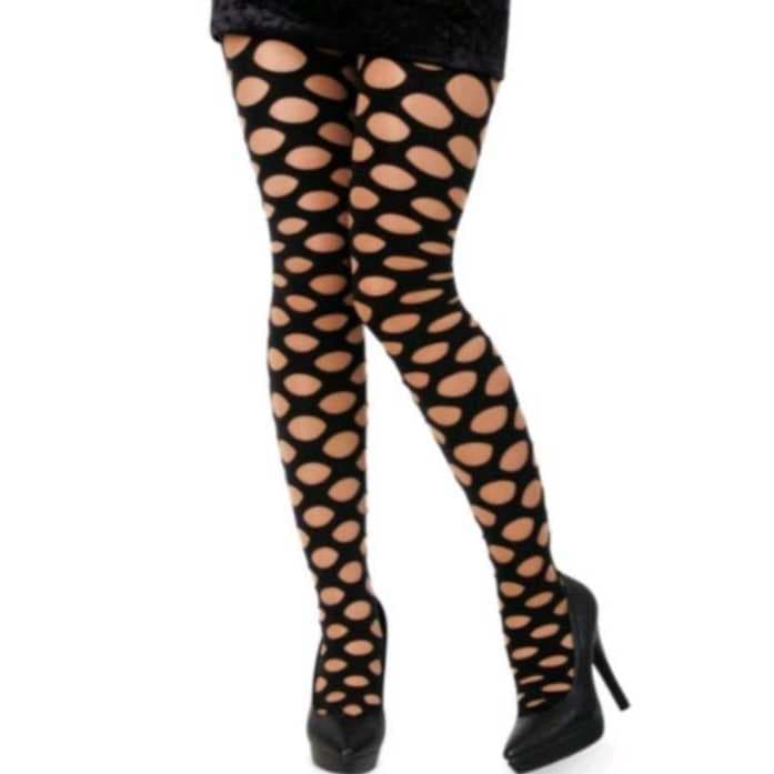 Meia Calça Arrastão Buraquinhos Feminina Preta