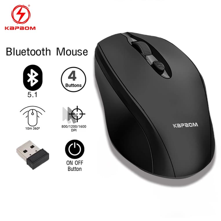 Mouse Sem Fio Recarregável Modo Duplo Com Conexão 2.4GHz E Bluetooth 1600dpi Para Notebooks, Desktops,Tablets