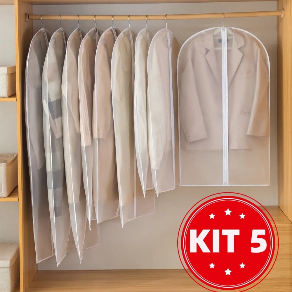Kit 5 Pecas Organizador Roupas Poeira Tampa Protetora Contra Capa Casaco De Saco De Translúcido Terno Cobrir