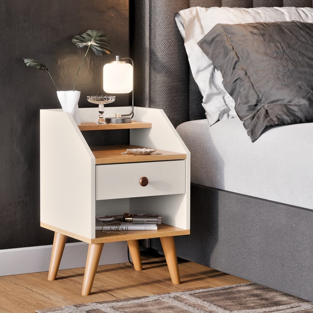 Mesa De Cabeceira Para Quarto Pés Retro Criado 1 Gaveta Cores