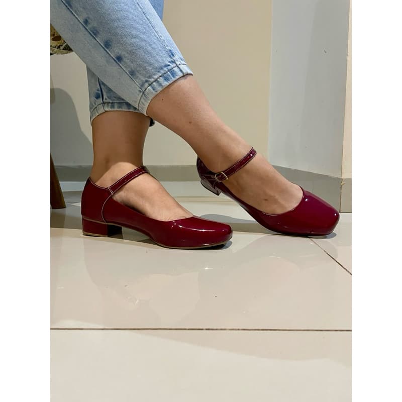 Sapatilha Mary Jane boneca Marsala original com salto e fivela