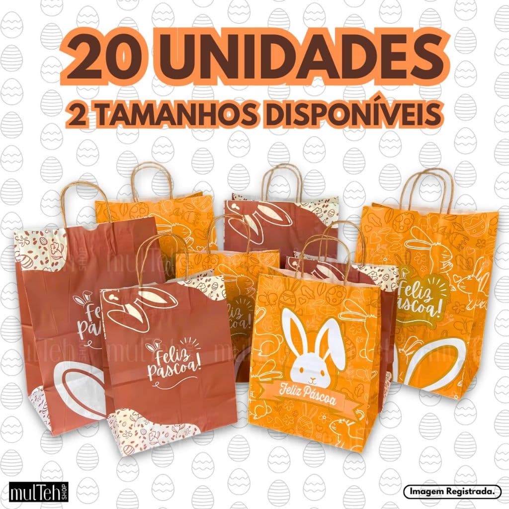 20 Unidades Sacola de Presente Papel Kraft Ovo de Páscoa Doces Bombom Chocolate Pacote Pct