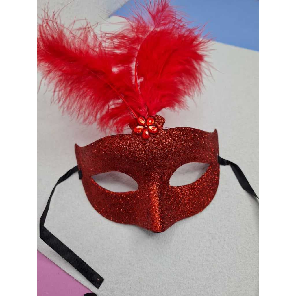 Mascara Veneziana de fantasia de Carnaval ou Baile Com Glitter E penas