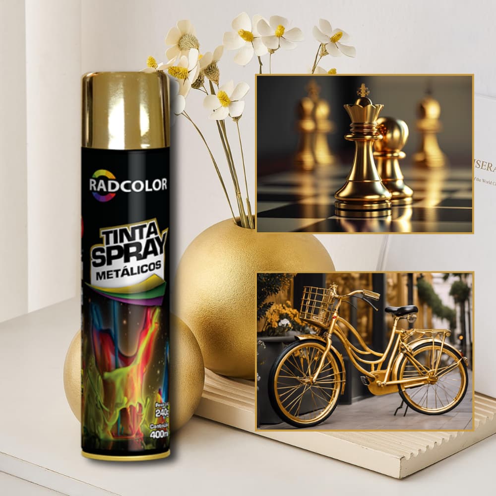TINTA SPRAY DOURADO METÁLICO -  PRONTA ENTREGA - 400ML RADNAQ