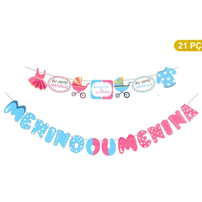 Faixa Menino ou Menina Chá Revelação Faixa Decorativa Cha Revelação Rosa e Azul