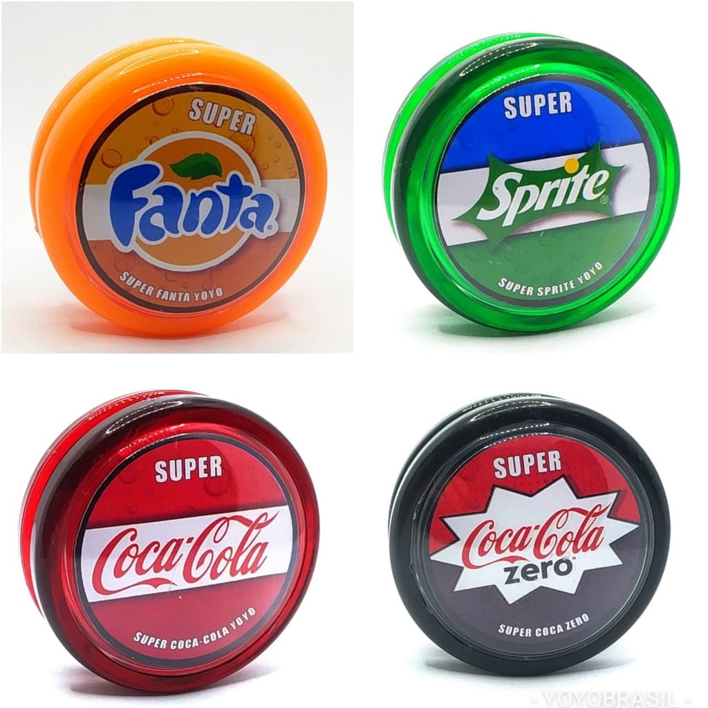 Kit com 4 yoyos  Profissionais com eixo Fixo Coca Cola Fanta Sprite Retrô + 8 Cordas de Reposição (ioio, yo yo, Io io)