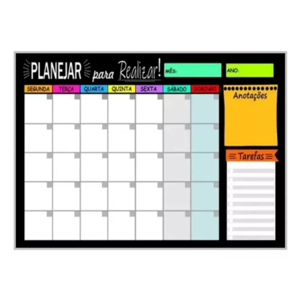 Quadro Lousa Organizadora De Rotina Semanal Mensal 40x60 - 26x36 Planejar Planejador