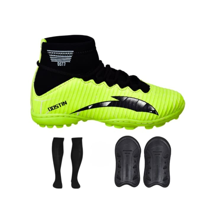 Chuteira Society Grama Sintética + Meião + Caneleira Botinha Cano Alto