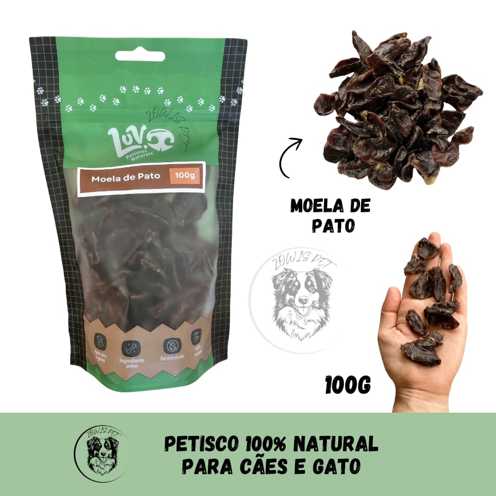 Petisco Natural para Cães e Gatos Moela de Pato Desidratado 100g - LUV Petiscos