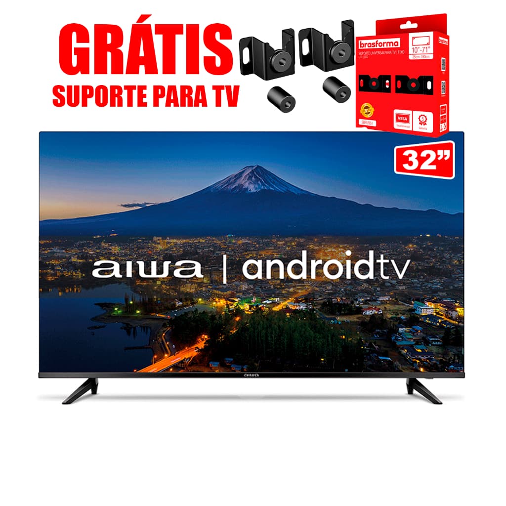 Smart TV Aiwa 32 Polegadas Android, HD Borda Ultrafina BIVOLT AWS-TV-32-BL-02-A