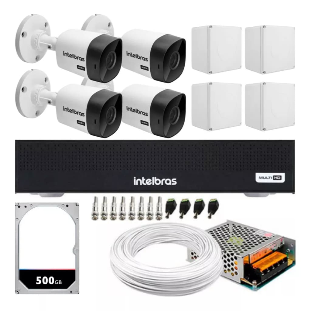 Kit 4 Camera de Seguranca Intelbras Bullet vhl 1120b Externa Dvr 4 canais multi hd
