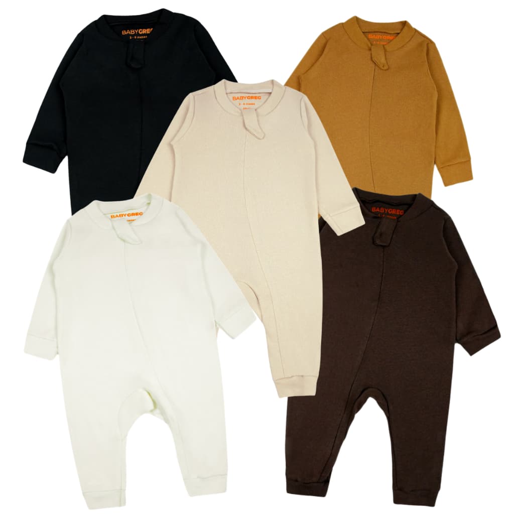 Kit 5 Macacão Minimalista de Bebê com Ziper em Suedine Baby Greg 100% Algodão (RN/P/M/G/GG)