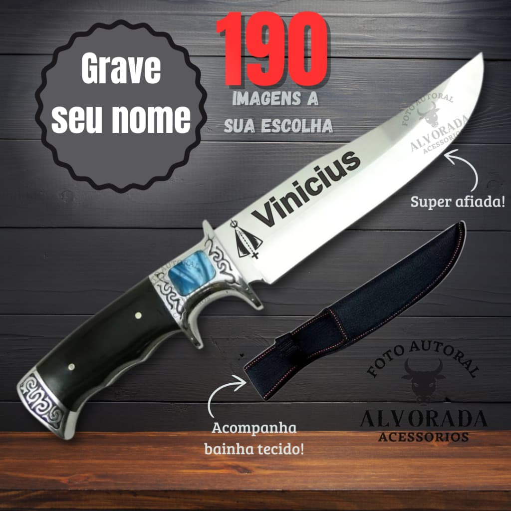 Faca Afiada Churrasco com Nome Personalizado na Lâmina Inox