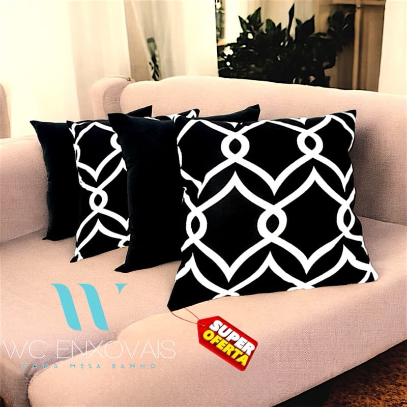 Kit C/4 capas de almofadas com zíper decorativas, sala para sofá.