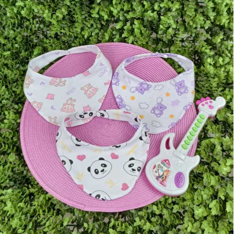 Babadores Bandana com Botão para Bebê Menina 100% Algodão Kit Com 3