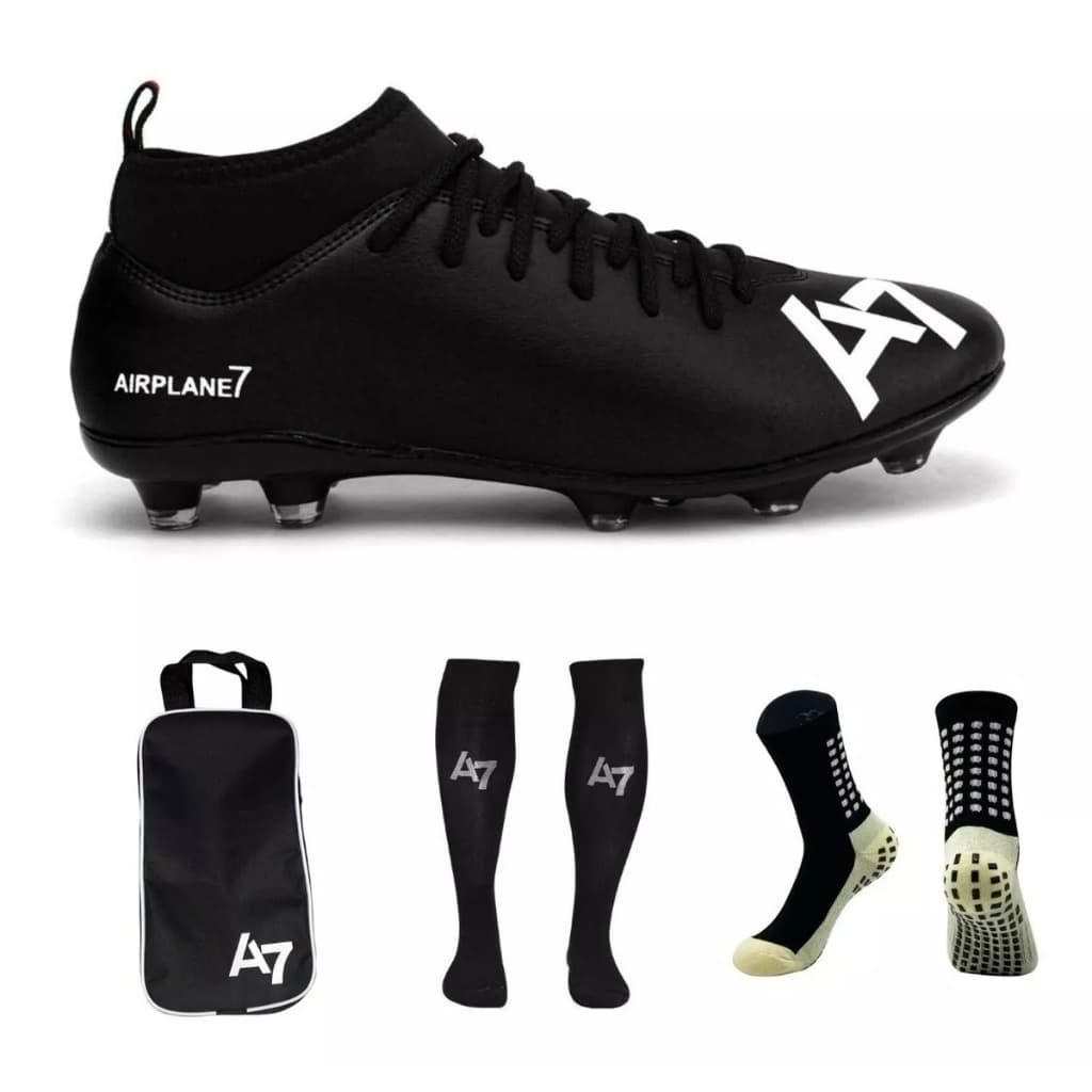 Chuteira Botinha Campo Cano Médio Com Trava + Porta Chuteira + Meião + Meia Antiderrapante