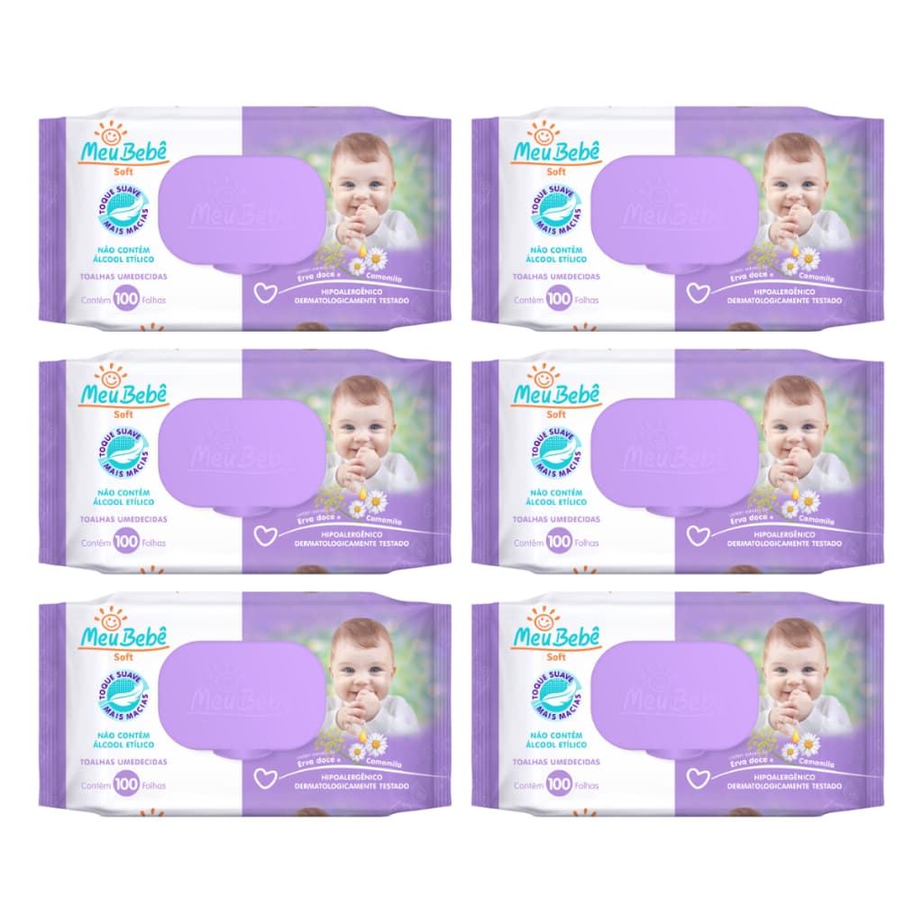 KIT TOALHA UMEDECIDA MEU BEBÊ SOFT 600 FOLHAS (6UNDX100FLS)