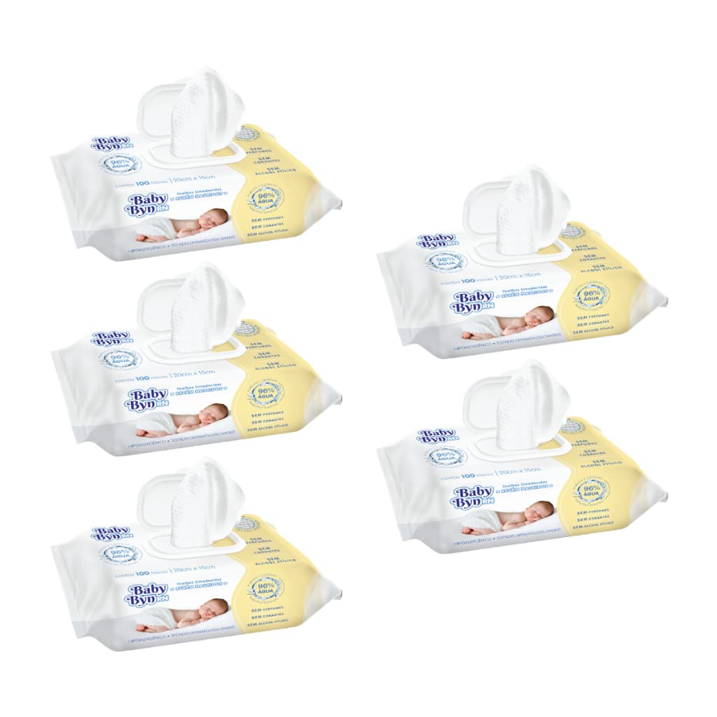 KIT TOALHA UMEDECIDA BABY BYN RN 500 FOLHAS (5UNDX100FLS)