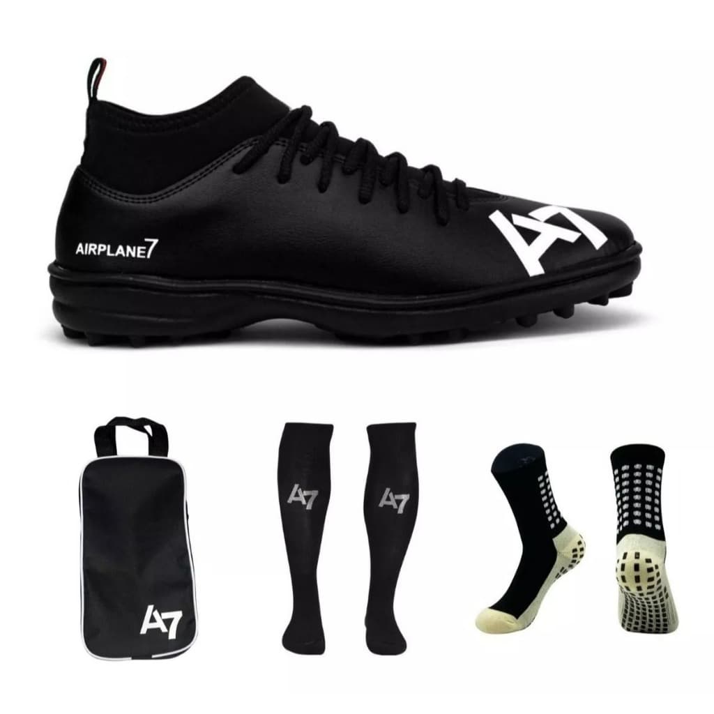 Chuteira De Botinha Society Campo Com Porta Chuteira + Meião + Meia Antiderrapane