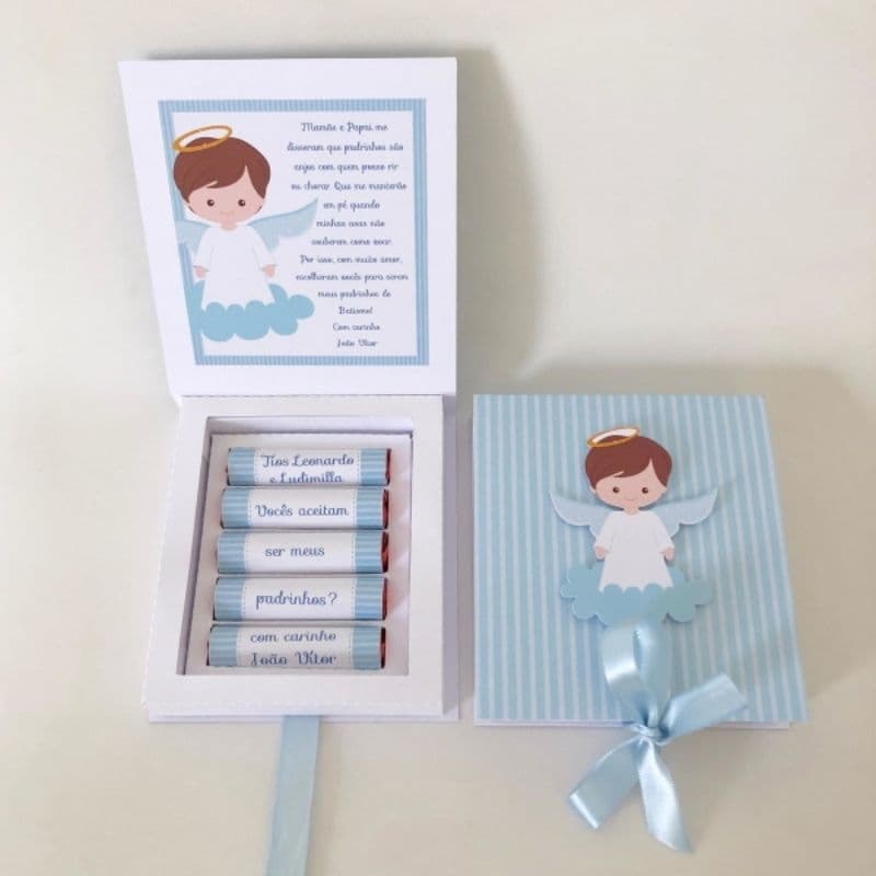 Convite para Padrinhos de Batismo para 5 batom ou 5 bis