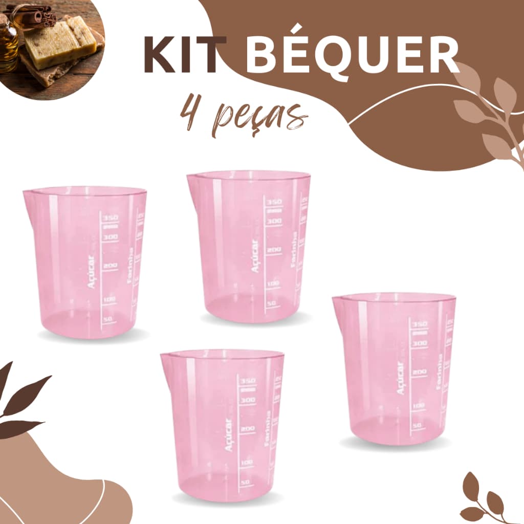 Conjunto 4 peças de copo béquer medida exata de 100 ml na cor rosa