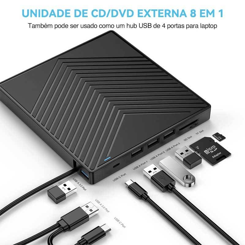 7 Em 1 Gravador Leitor Cd Dvd Externo Usb 3.0 Pc Notebook Adicionar aos favoritos