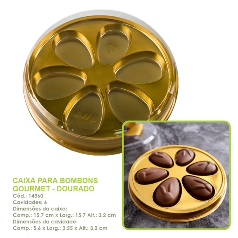 10~40 Caixa Para Bombons Gourmet Dourado BWB Cód.: 14360 - Embalagem Para Páscoa 2025 OFF (CHOCO)