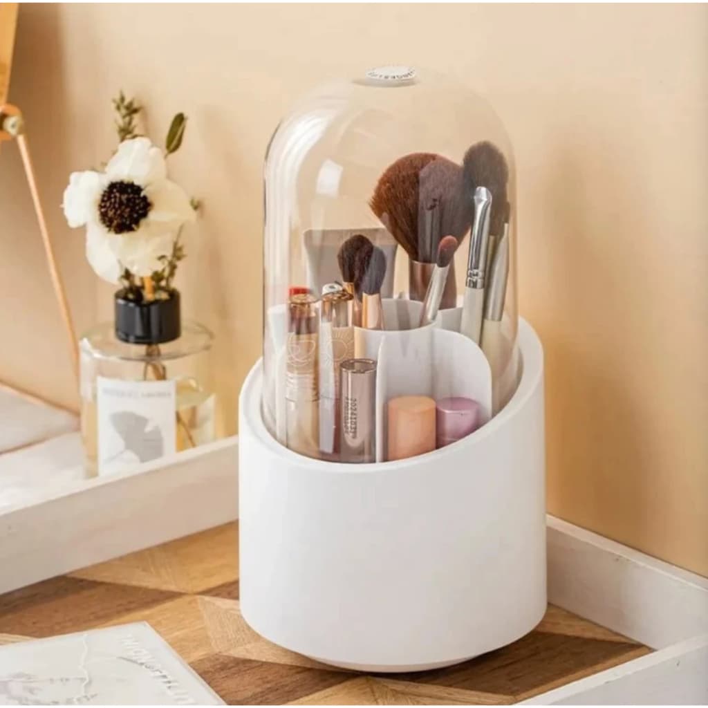 Organizador Porta Pincel Maquigem Giratório 360º de Mesa Cosmético Com Tampa Acrílico
