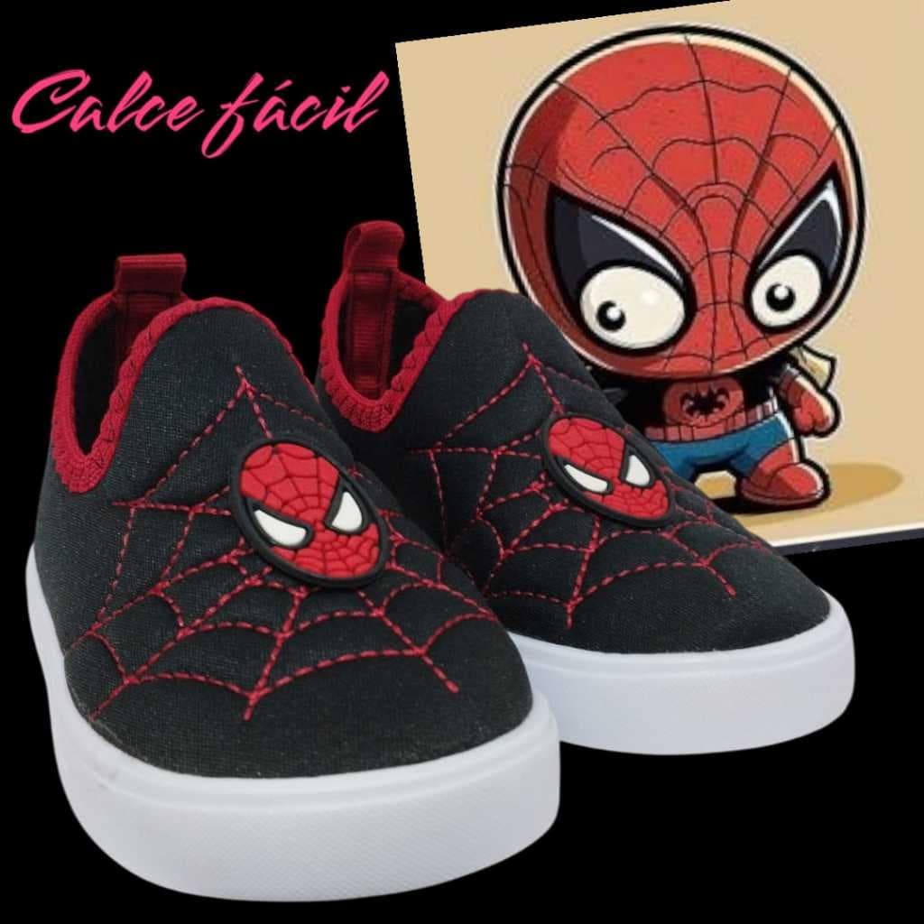 Tênis infantil Calce Facil Menino Masculino Personagem Homem Aranha Sola Reta