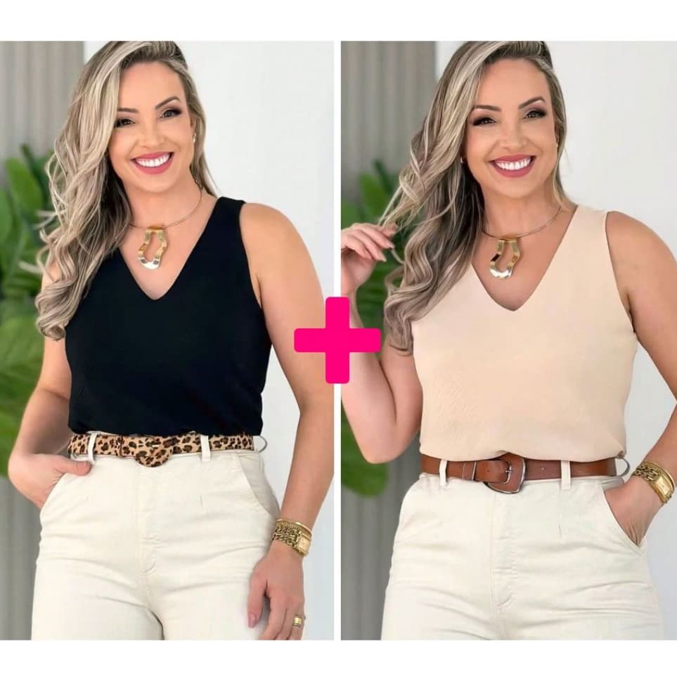 Kit 2 Blusas Feminina Regata Alça Larga Elegante Air Flow Social Blusa Blusinha