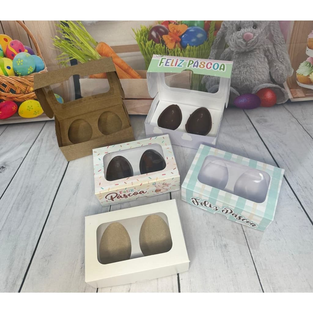 10 Caixas Para 2 Ovos De Colher Lembrancinha Páscoa Com Acetato no Visor (Kit Degustação)