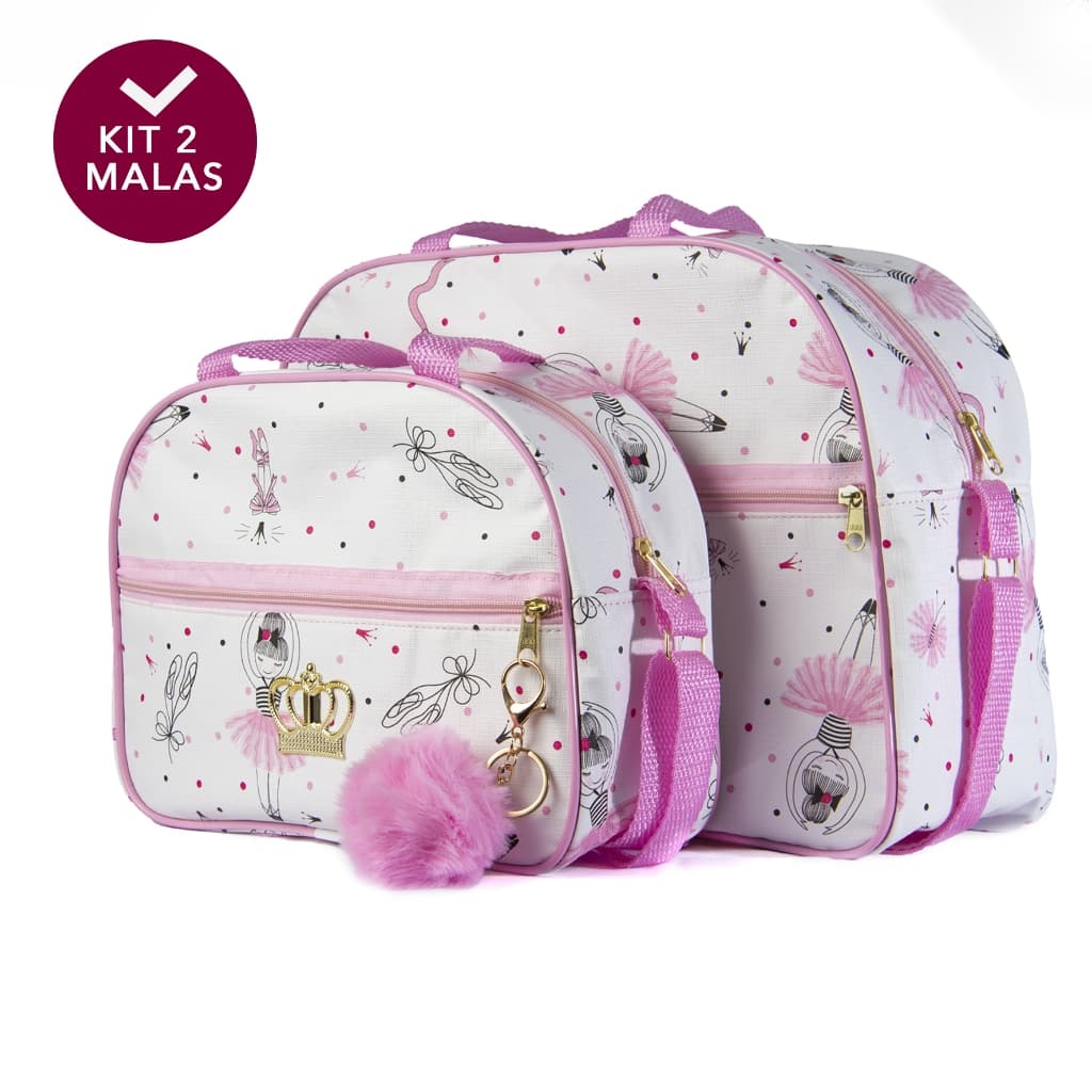 Kit Bolsa Maternidade Menina Mala de Mamãe Bebe Bailarina Acompanha 2 peças C/ POMPOM
