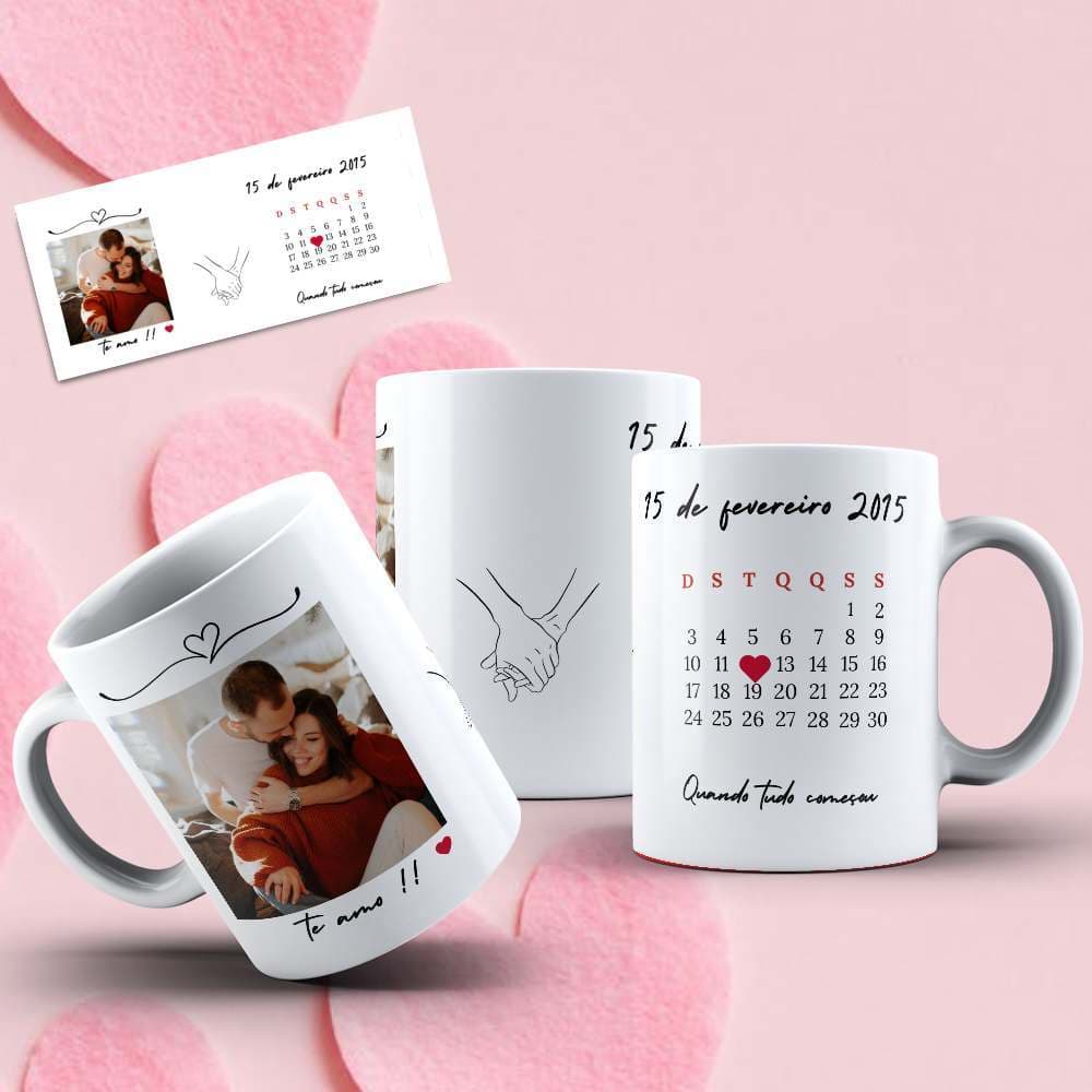 caneca personalizada  calendário namorados, casamento porcelana 325ml