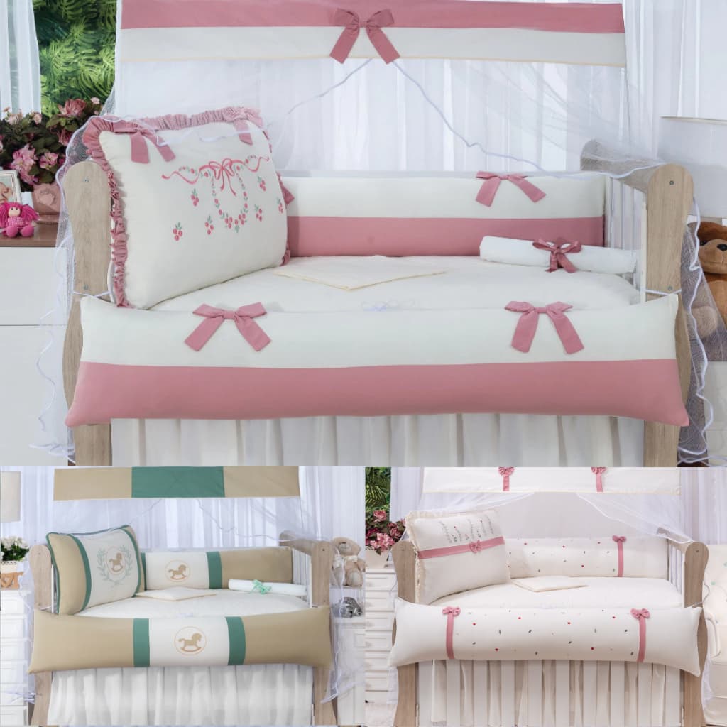 Kit Berço Americano 10 Peças Bordado 100% Algodão Menina Menino Várias Estampas Enxoval Maternidade