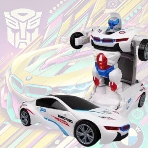 Carrinho BMW Robô Transformável Bate e Volta com Luzes LED 3D Som Brinquedo Infantil Presente