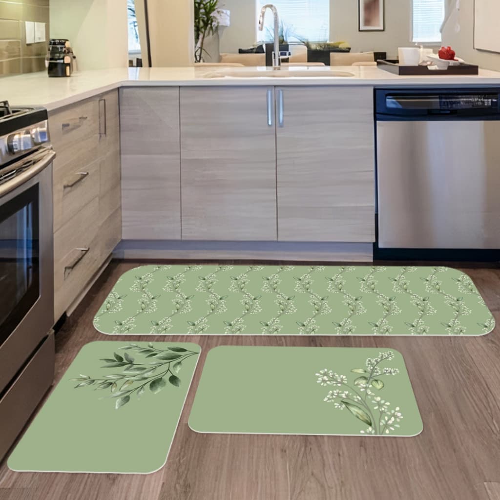 KIT 03 TAPETES PARA COZINHA ANTIDERRAPANTE RAMOS FOLHAS - HOME