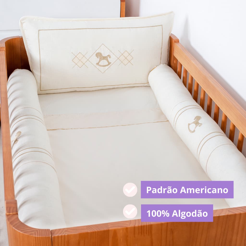 Kit Berço Americano Linho 08 Peças Algodão Completo Cavalinho Brubrelel Baby