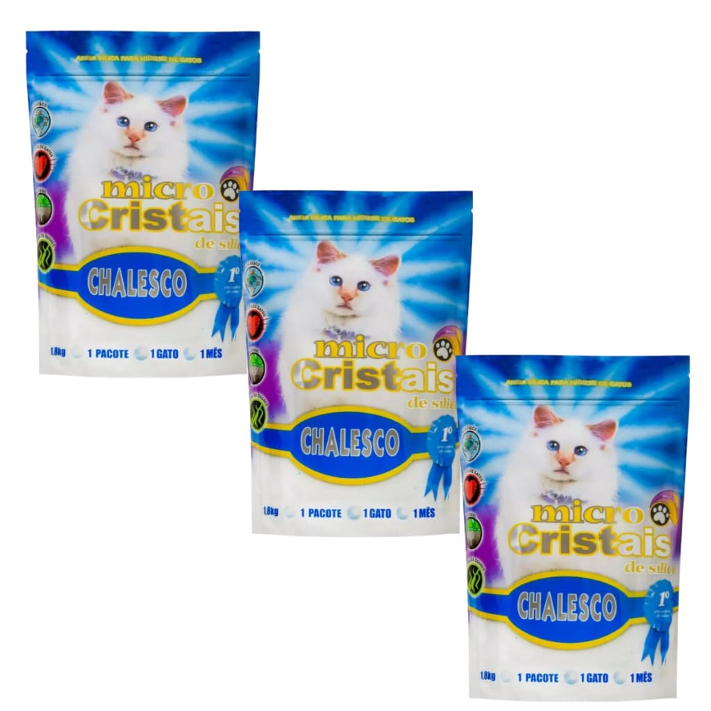3 Areias Sílica Fina Micro Cristais Finos Higiênica Para Gatos Chalesco 1,8kg