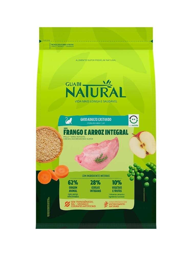 Ração Guabi Natural Gatos Castrados Frango e Arroz 7,5kg