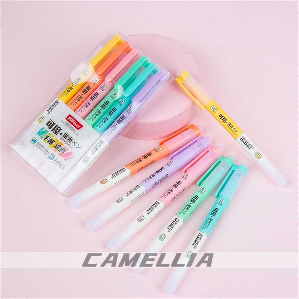 Kit de 6 Cores Marca-Texto Apagável de Dupla Face