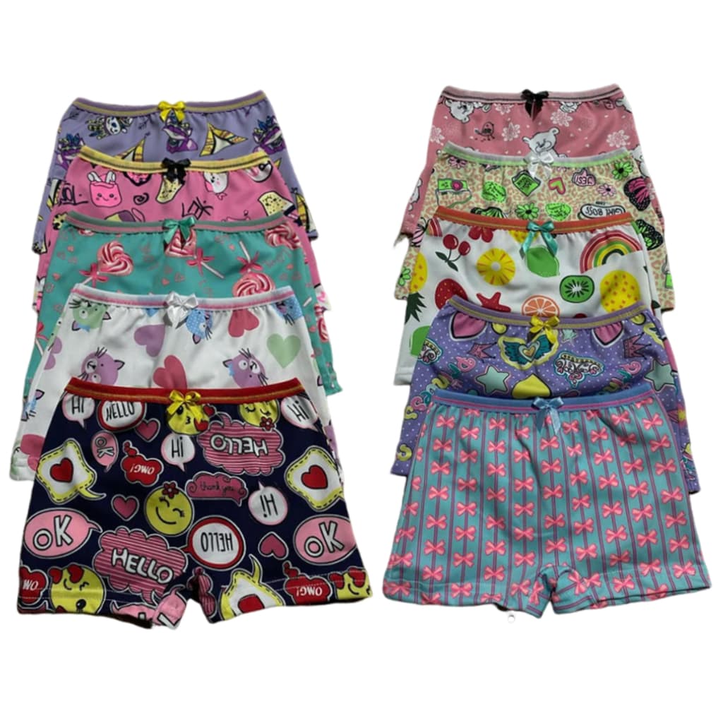 Kit 10 Calcinha Box Boxer Shortinho Infantil Menina de Microfibra Estampado