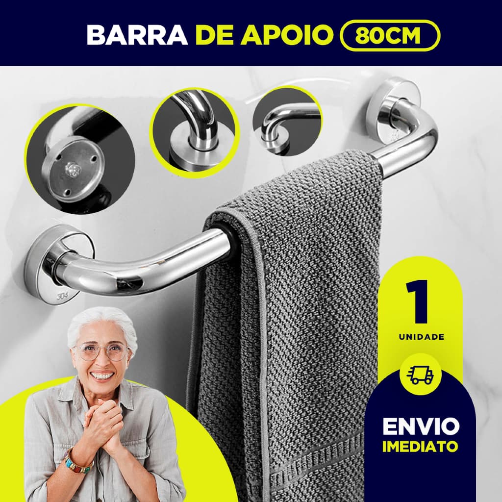 Alça Barra De Apoio Suporte Para Parede Inox 80cm Banheiro Corrimão Aço