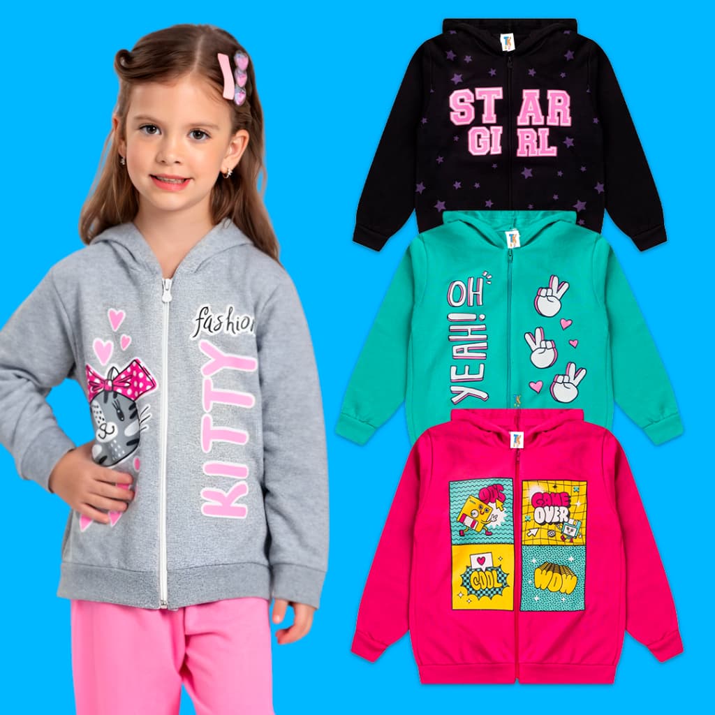 JAQUETA BLUSA INFANTIL MENINA MOLETOM PELUCIADO COM ZÍPER CASACO INVERNO LANÇAMENTO