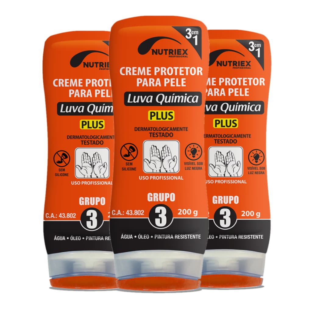 kit 3un Creme Protetor Luva Química Plus Gr3 Nutriex 200g