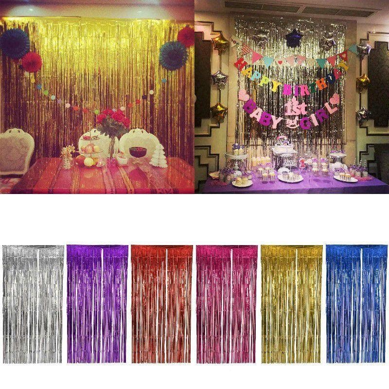 2 Cortina Painel Fita Foil Metalizado 1x2m Festa Decoração Aniversário C90131
